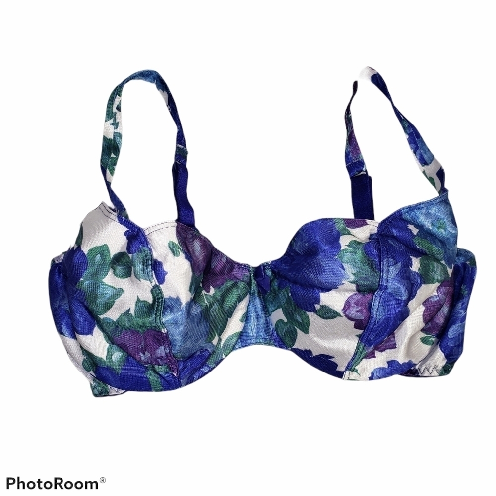 RETRO Pin-Up Shape-Mate Floral Bra 34D Blue Flower